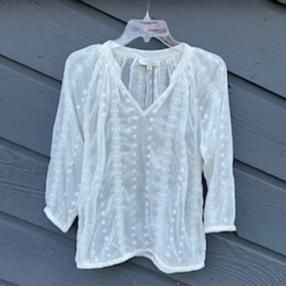 OLIVE & OAK SHEER LACE  BLOUSE WHITE SIZE MEDIUM - Picture 10 of 10